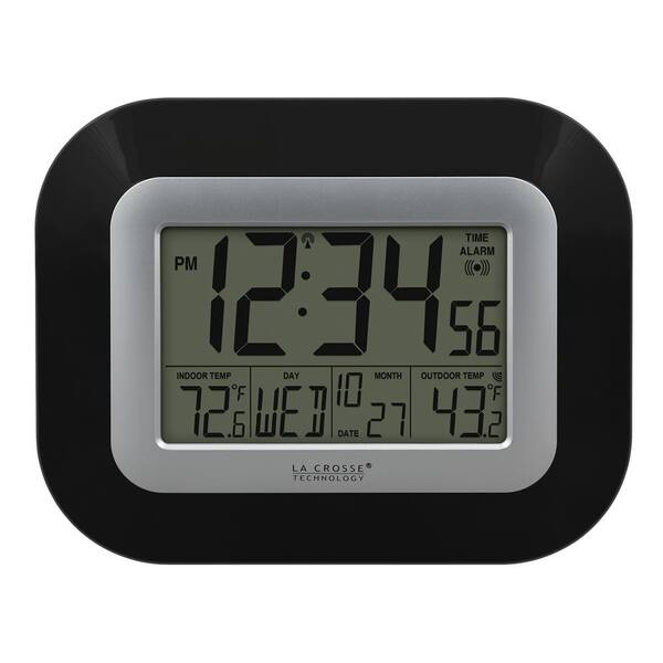 La Crosse Technology 9 in. x 7-1/4 in. Digital Atomic Black Wall Clock with Temperature