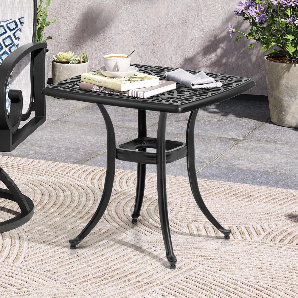 21 in. Square Aluminum Outdoor Side Table in Black with Umbrella Hole price history on PriceWatchPro
