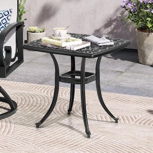 Square Aluminum Outdoor Side Table in Black with Umbrella hole