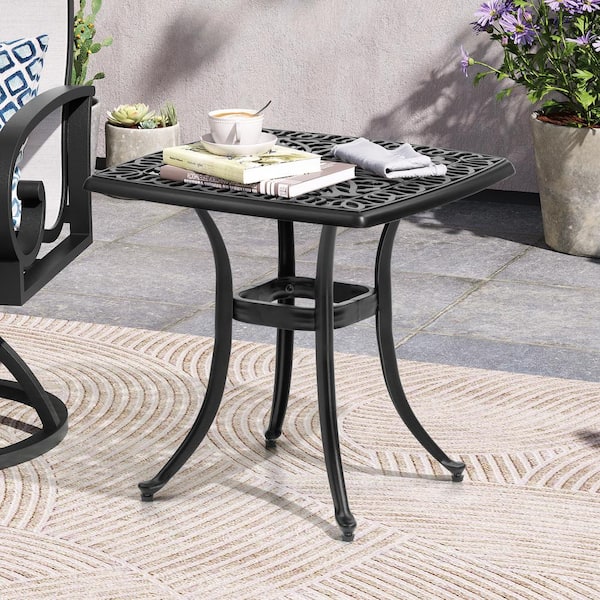 Crestlive Products Square Aluminum Outdoor Side Table in Black with Umbrella hole