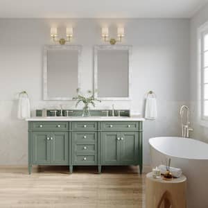 Brittany 72.0 in. W x 23.5 in. D x 33.8 in. H Bathroom Vanity in Smokey Celadon with White Zeus Quartz Top