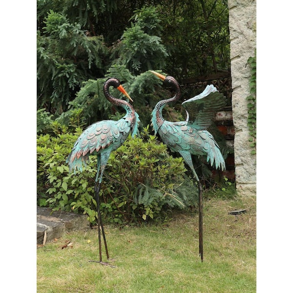 MOEPISY 38 Large Metal Blue Crane Lawn Sculptures