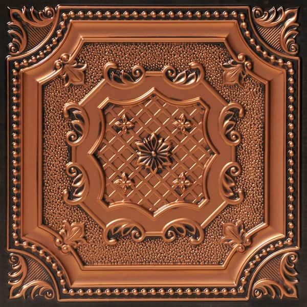 FROM PLAIN TO BEAUTIFUL IN HOURS My Beautiful Damaris Antique Copper 2 ft. x 2 ft. PVC Glue-up or Lay-in Faux Tin Ceiling Tile