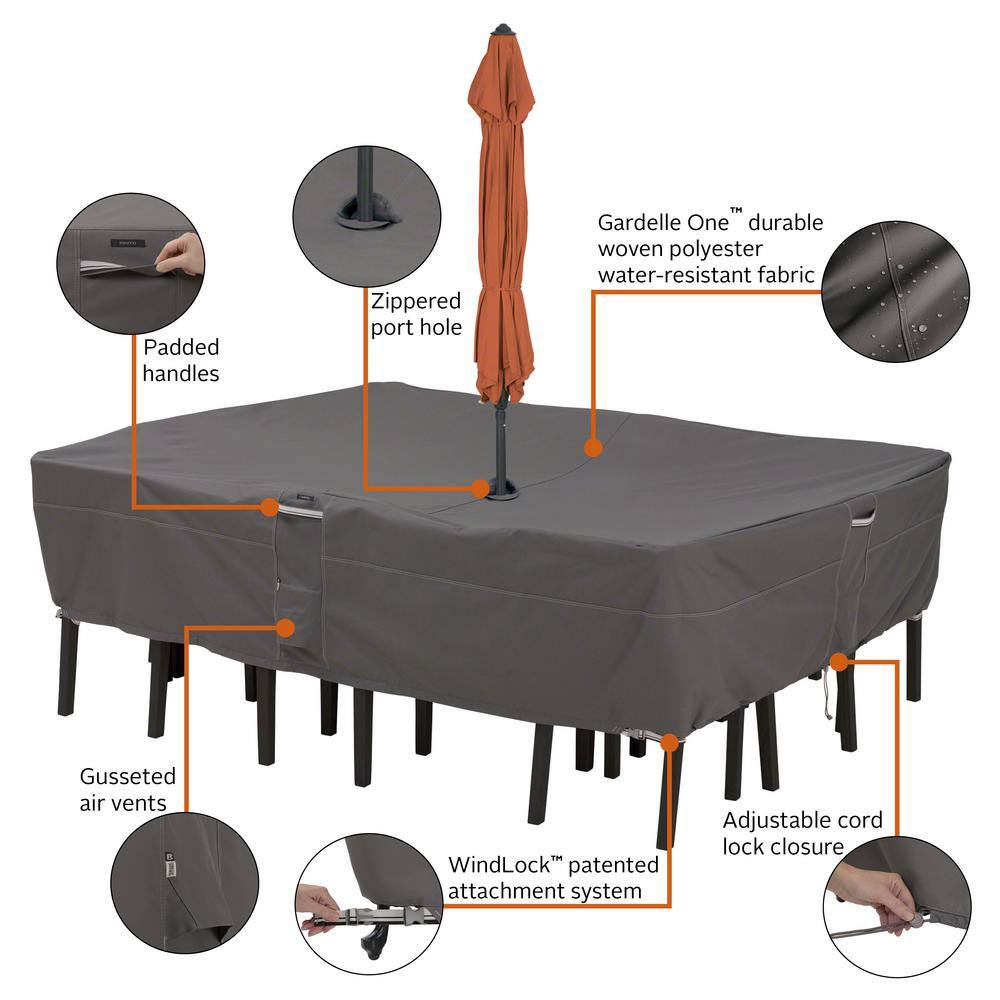 Large Gray Water-Resistant Outdoor Furniture Cover with Umbrella Hole