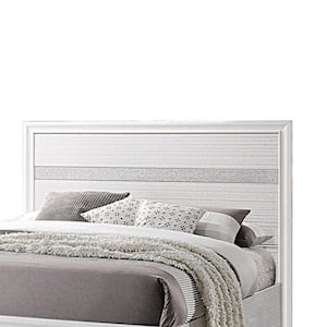 White Wooden Frame Queen Platform Bed with Drawers and Glittering Stripes