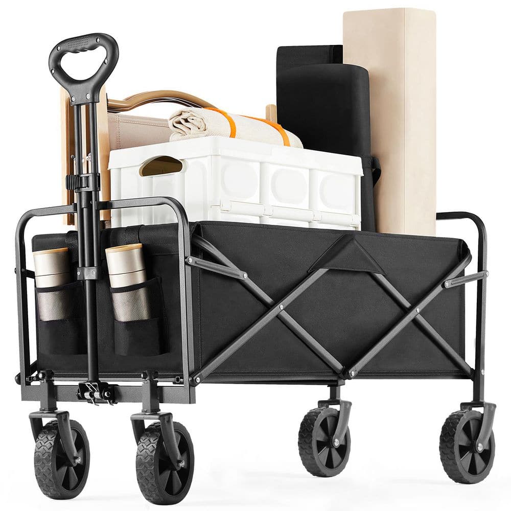 Black Collapsible Camping Wagon - 250lbs Capacity, All-Terrain Wheels, Foldable Beach Cart