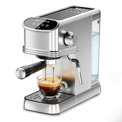 2 Cup Stainless Steel Espresso Machine with 20 Bar Pressure, Milk Frother, Display and Removable Water Tank