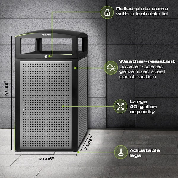 40 gal. Steel All-Weather Outdoor Commercial Trash Can with Lid, Liner, and Ashtray (2-Pack)