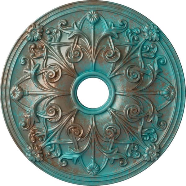 Ekena Millwork 2-1/8 in. x 23-5/8 in. x 23-5/8 in. Polyurethane Jamie Ceiling Medallion, Copper Green Patina
