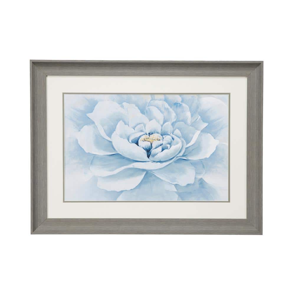 23.5" x 17.5" Blue Peony Flower Print in Gray Wooden Frame
