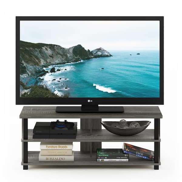 Furinno Sully 41 in. French Oak Gray and Black Wood TV Stand Fits TVs Up to 50 in. with Open Storage