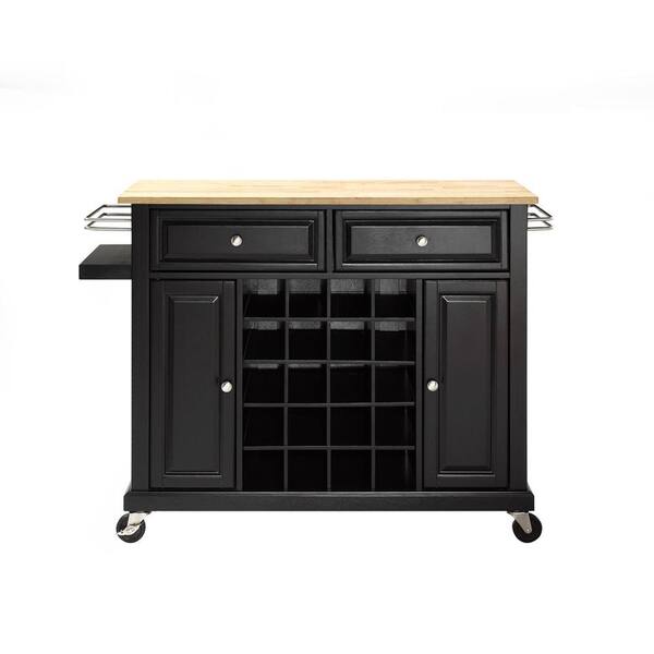Crosley Natural Wood Top Wine Cart in Black