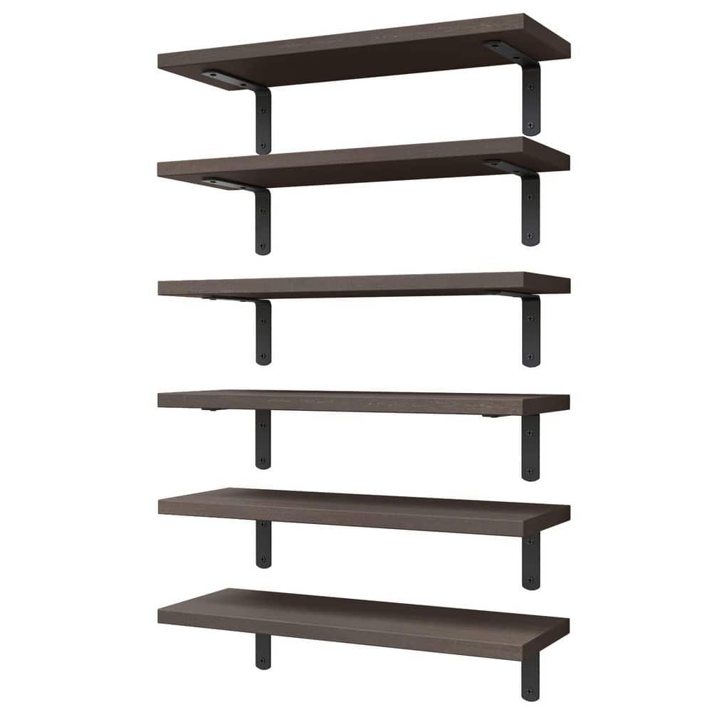 6-Set Wood Floating Shelves, Wall Mount Farmhouse Shelves for Bathroom Bedroom Storage and Decor, Dark Brown price history on PriceWatchPro