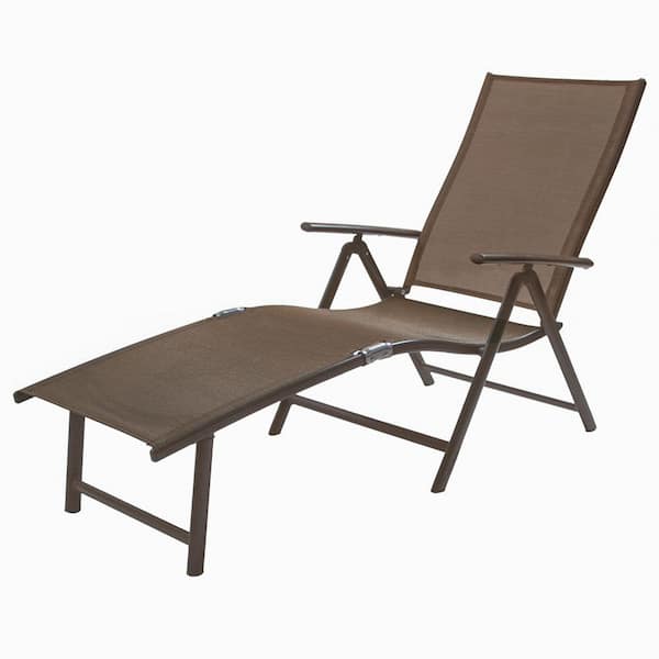 1-Piece Aluminum Adjustable Outdoor Chaise Lounge in Brown