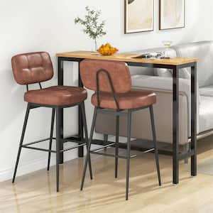 29.5 in. Brown Metal Bar Stools with Padded Seat and Footrest (Set of 2）