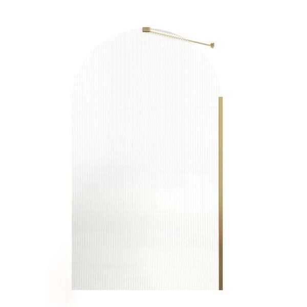 WELLFOR 33 in. W x 58 in. H Arch Fixed Tub Door in Brushed Gold with Clear Glass