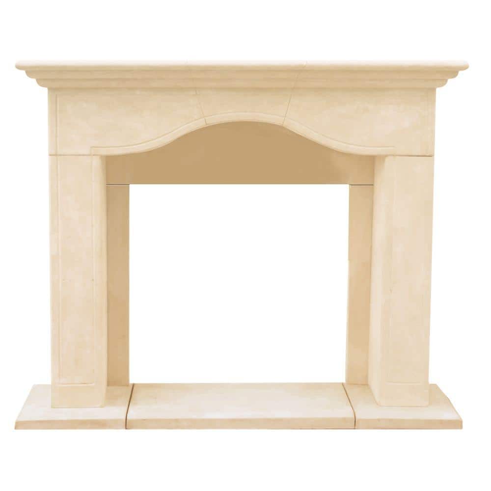 Distressed Ivory Sand Cast Stone Fireplace Surround with Hearth