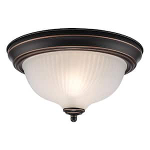 11.25 in 2-Light Oil Rubbed Bronze Transitional Flush Mount with Frosted Swirl Glass Shade and No Bulbs Included