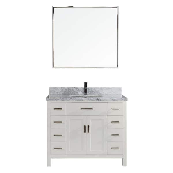 Studio Bathe Kalize II 42 in. W x 22 in. D Vanity in White with Marble Vanity Top in Gray with White Basin and Mirror