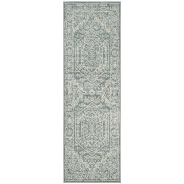 SAFAVIEH Adirondack Slate/Ivory 3 ft. x 10 ft. Border Medallion Runner Rug