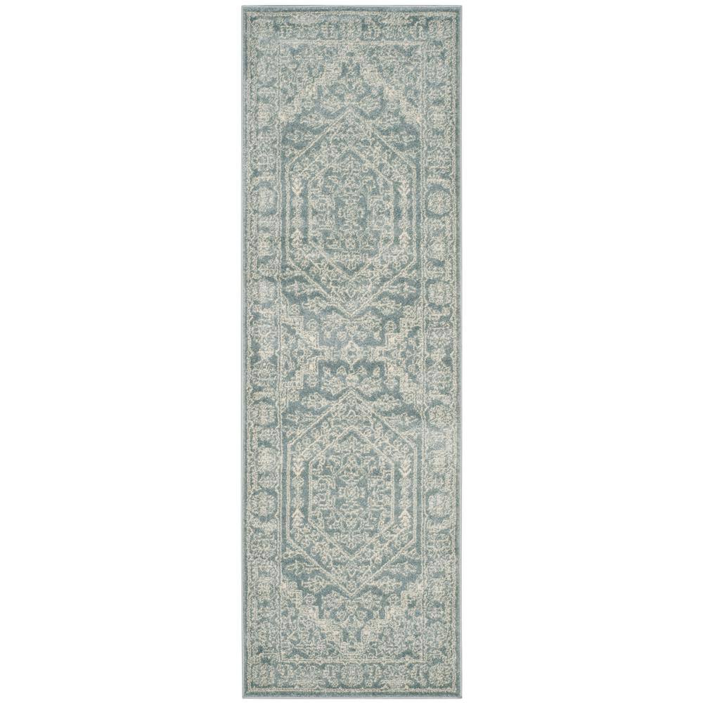 Slate and Ivory Medallion Synthetic Runner Rug, 2'6" x 16'