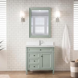 Brittany 36.0 in. W x 23.5 in. D x 34.0 in. H Bathroom Vanity in Sage Green with White Zeus Silestone Quartz Top