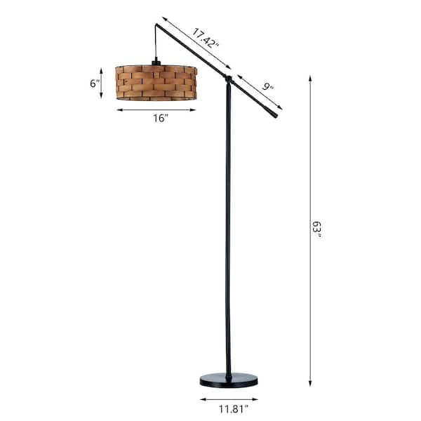 Chicago 73 in. Black Farmhouse 1-Light Up-Down Swing Arm Floor Lamp with  Brown Wood Drum Shade