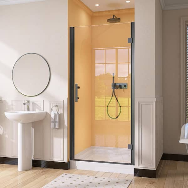 NTQ 34-35.5 in. W x 72 in. H Frameless Pivot Swing Shower Door Right Hinged Panel in Matte Black with 1/4 in. Clear Glass