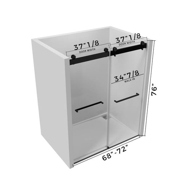 Xspracer Moray 72 in. W x 76 in. H Sliding Frameless Shower Door