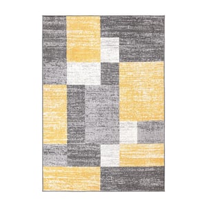 Yellow 5 ft. x 7 ft. Modern Geometric Boxes Area Rug