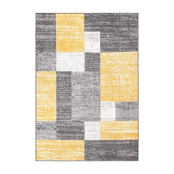 World Rug Gallery Yellow 5 ft. x 7 ft. Modern Geometric Boxes Area Rug