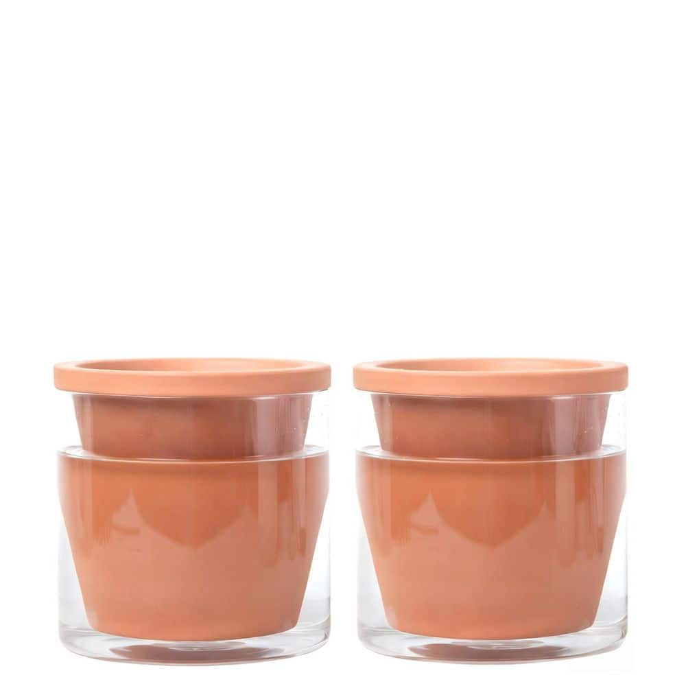 2-Pack 6 in. Design Self Watering Pot for Indoor Plants, Terracotta Planter with Cylinder Glass Cup, Terracotta price history on PriceWatchPro