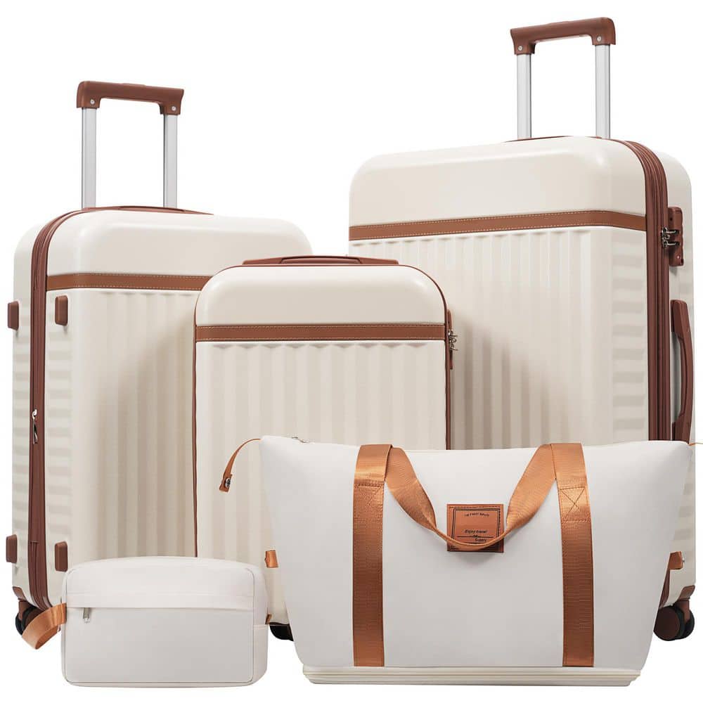 Tatahance 3-Piece Brown & White Hardside Spinner Wheels Luggage