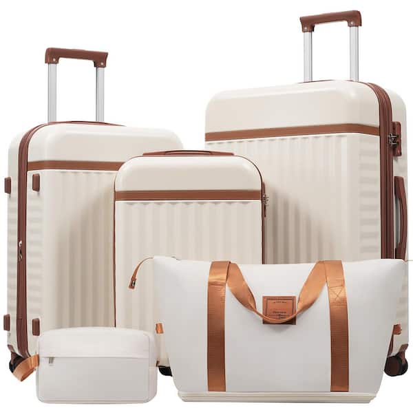 Tatahance 3-Piece Brown & White Hardside Spinner Wheels Luggage