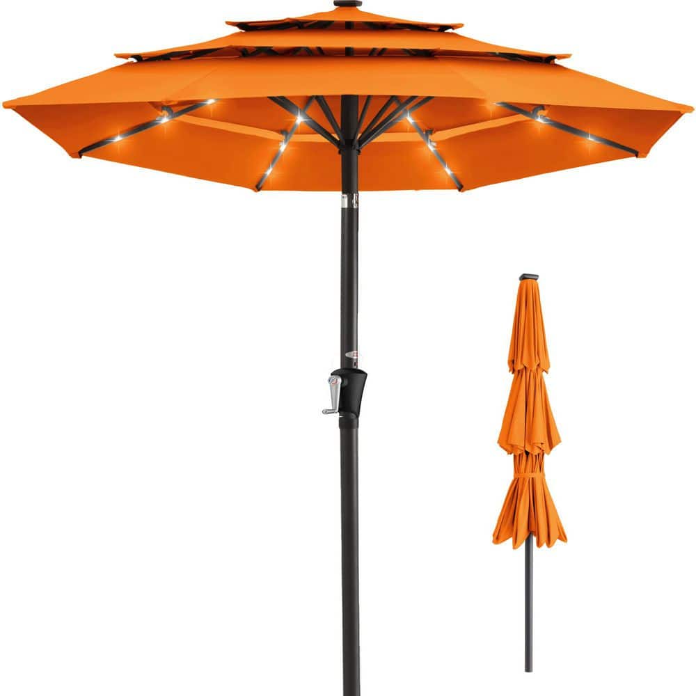 10 ft. Steel Market Solar Tilt Patio Umbrella in Orange with Push Button Ti