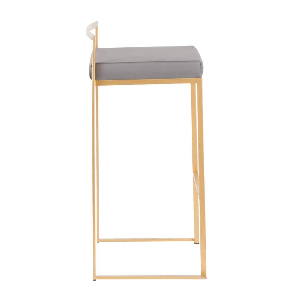 Fuji Contemporary Gray Leather & Metal Bar Stool