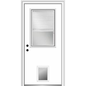 34 in. x 80 in. Internal Blinds Right-Hand Inswing 1/2-Lite Clear Primed Steel Prehung Front Door with Pet Door