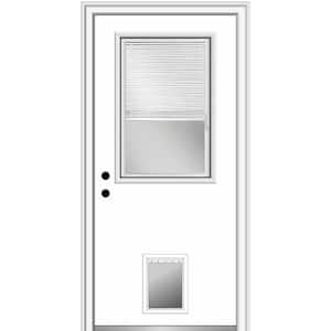 30 in. x 80 in. Internal Blinds Right-Hand Inswing 1/2-Lite Clear Primed Steel Prehung Front Door with Pet Door