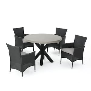 Sanibel Grey 5-Piece Faux Rattan Outdoor Dining Set with Silver Cushions
