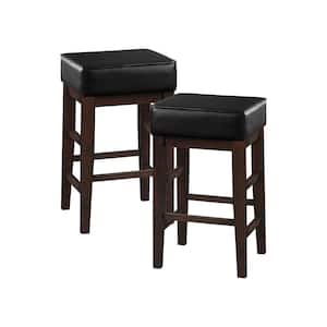 Kinsale 26 in. Espresso Finish Wood Counter Height Stool with Black Faux Leather Seat (Set of 2)