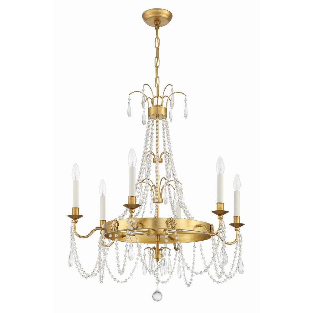 Maizey Antique Gold 6-Light Crystal Chandelier