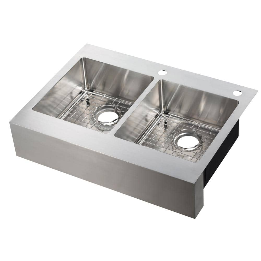 Glacier Bay Retrofit Drop In Stainless Steel 33 In 2 Hole 50 50 Double