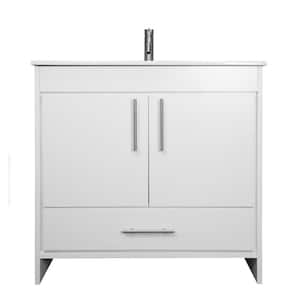 Pacific 36 in. x 18 in. D Bath Vanity in White with Ceramic Vanity Top in White with White Basin