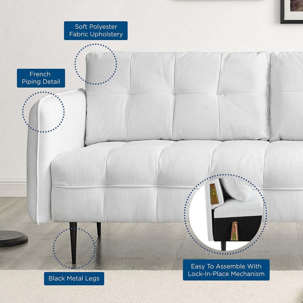 Elegant White Velvet Tufted Sofa with Removable Cushions