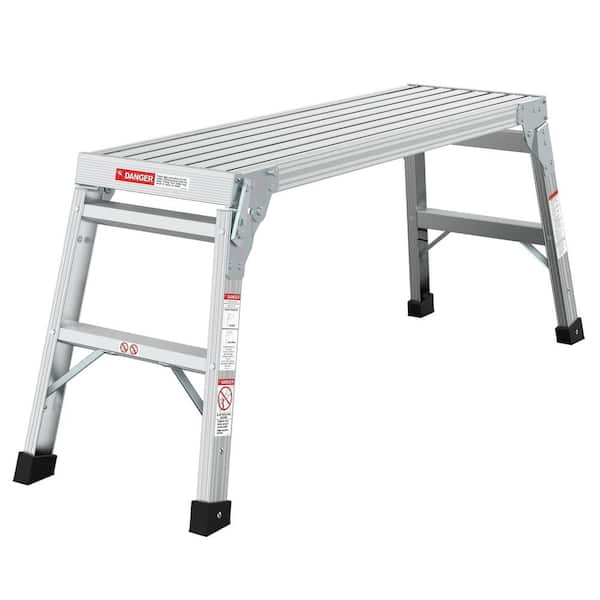 Miscool 1.3 ft. x 1.69 ft. x 3.29 ft. Aluminum Work Platform, Folding Step Ladder with Non-Slip Mat, 225 lbs. Load Capacity