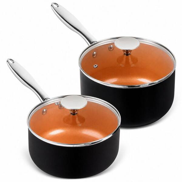 2-Piece Ceramic Non-Stick Sauce Pan Set with Lid, 2 Qt. and 3 Qt. Small Sauce Pot