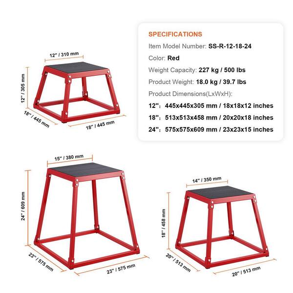 Boîte Pliométrique 3 En 1 Réglable 30/46/61 Cm - Plyo Box En Acier Revêtue Poudre, Surface Antidérapante - 12", 18", 24" Pour Saut Et Squat