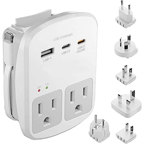 2-Outlet 35W Universal Travel Adapter with PD USB-C Fast Charging, Surge Protected Worldwide Wall Charger for Travel