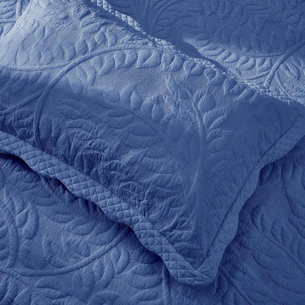 Navy Cotton Embroidered Standard Quilted Pillow Shams