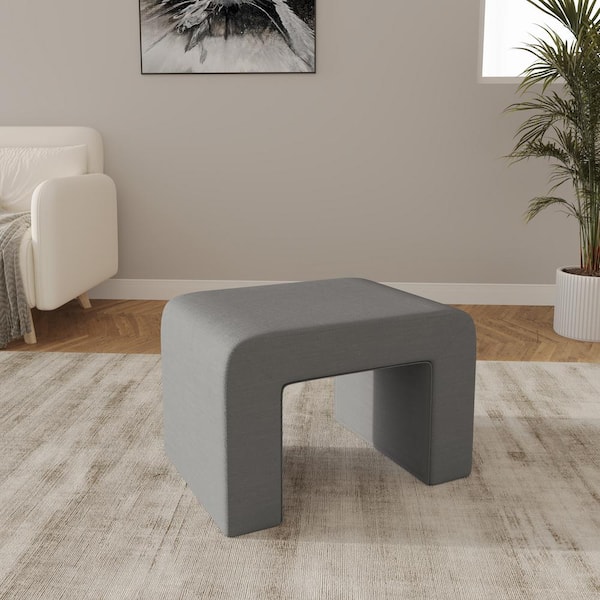 Vint Modern Bench Upholstered in Velvet Boucle With Padded Foam Seat in Light Grey